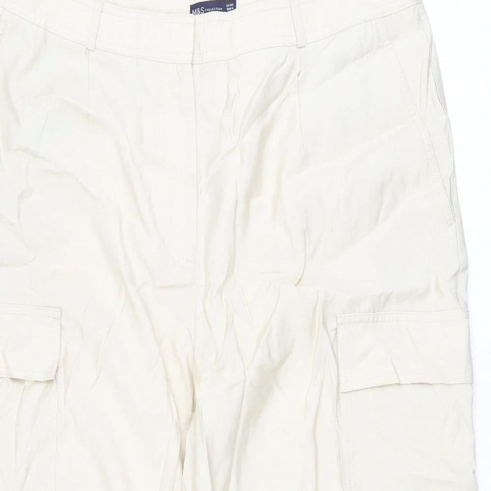 Marks and Spencer Womens Beige Modal Cargo Trousers Size 20 L28 in Regular Zip