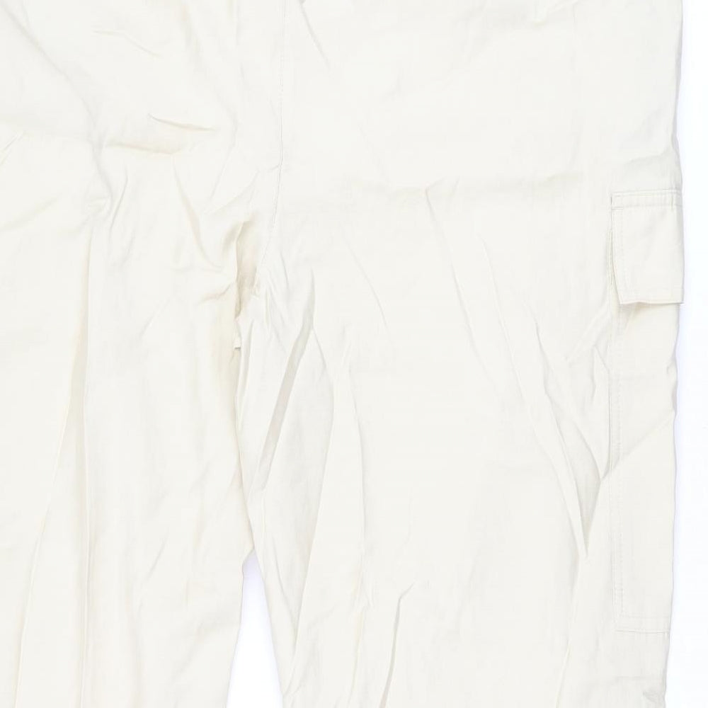 Marks and Spencer Womens Beige Modal Cargo Trousers Size 20 L28 in Regular Zip