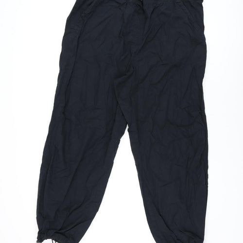 Marks and Spencer Womens Black Cotton Trousers Size 20 L29 in Regular Drawstring - Parachute Trousers