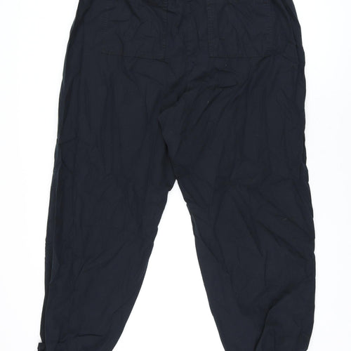 Marks and Spencer Womens Black Cotton Trousers Size 20 L29 in Regular Drawstring - Parachute Trousers