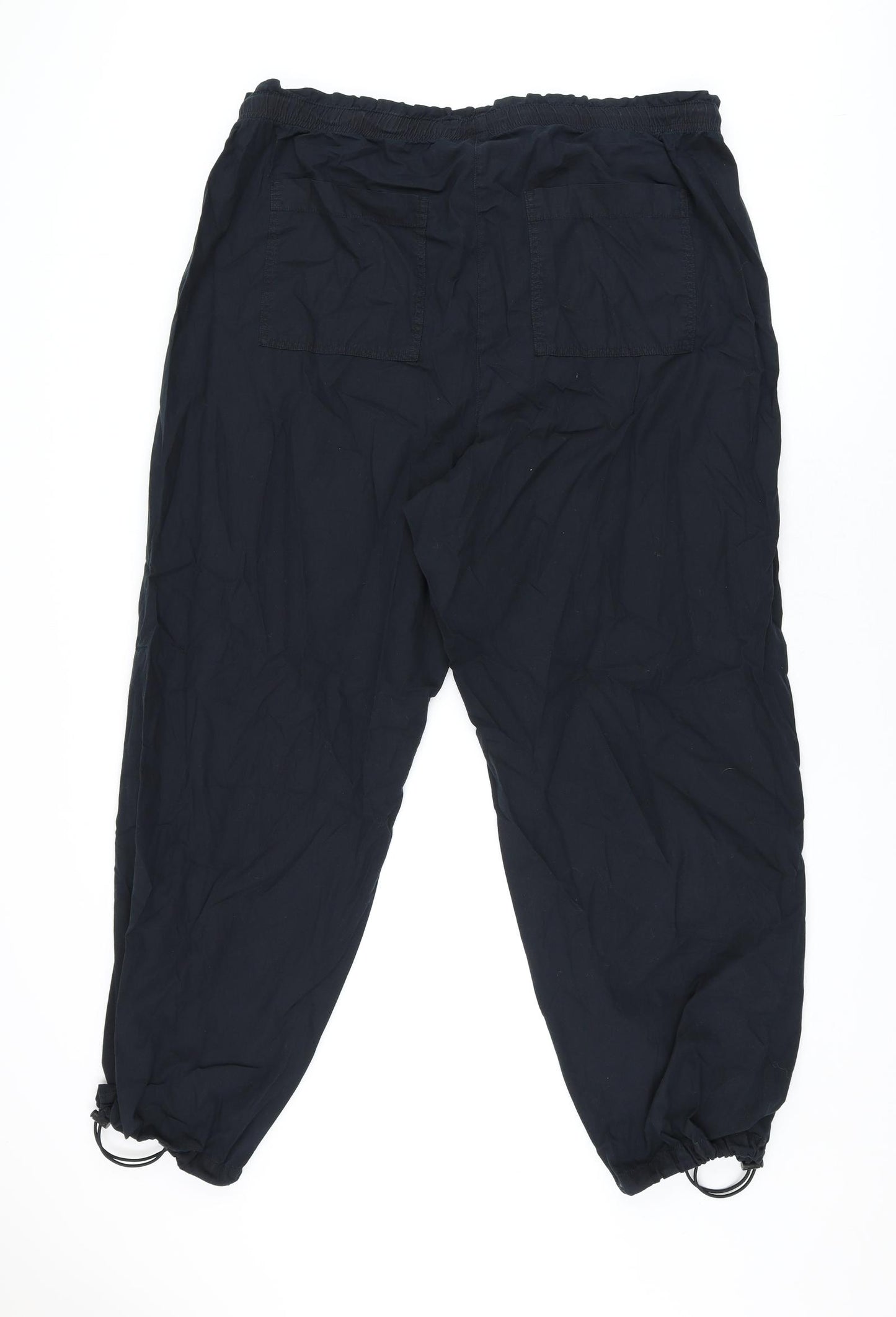 Marks and Spencer Womens Black Cotton Trousers Size 20 L29 in Regular Drawstring - Parachute Trousers