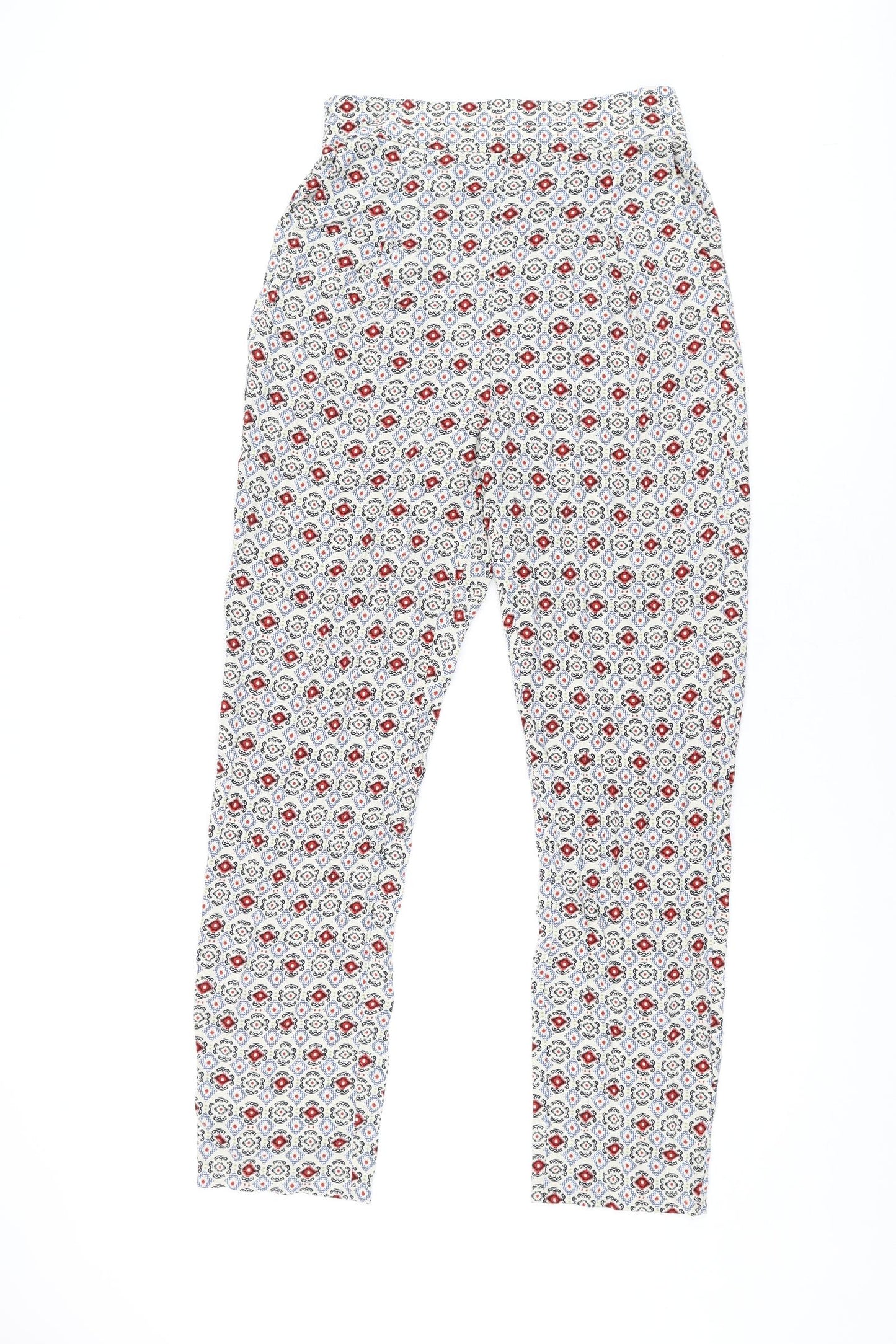 Marks and Spencer Womens Ivory Geometric Viscose Trousers Size 8 L29 in Regular