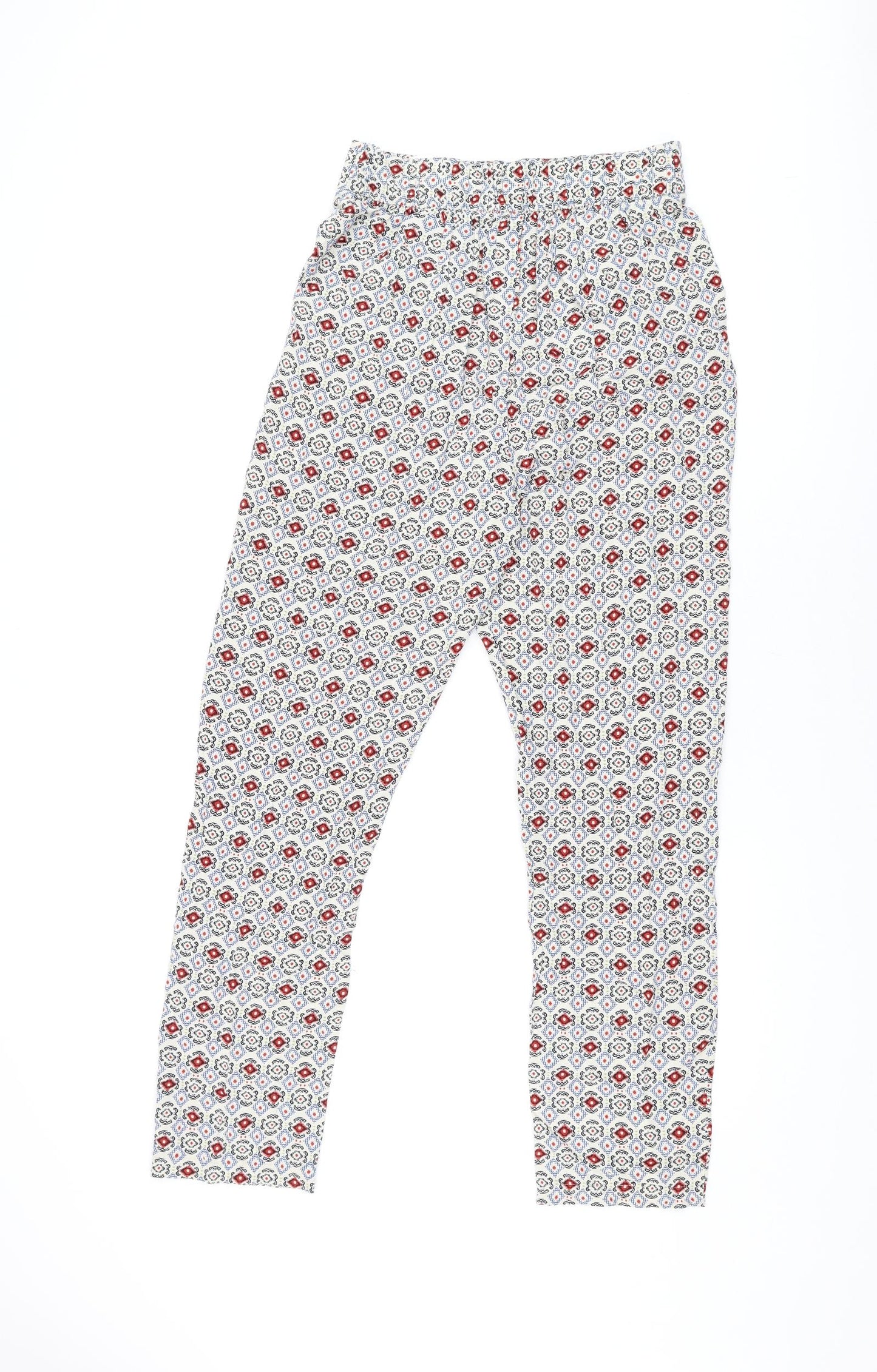 Marks and Spencer Womens Ivory Geometric Viscose Trousers Size 8 L29 in Regular