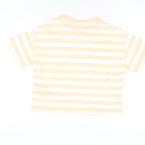 Marks and Spencer Boys White Striped Cotton Basic T-Shirt Size 8-9 Years Round Neck Pullover