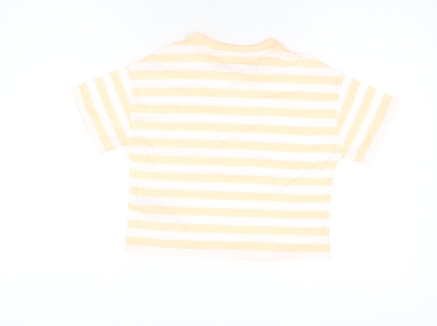 Marks and Spencer Boys White Striped Cotton Basic T-Shirt Size 8-9 Years Round Neck Pullover