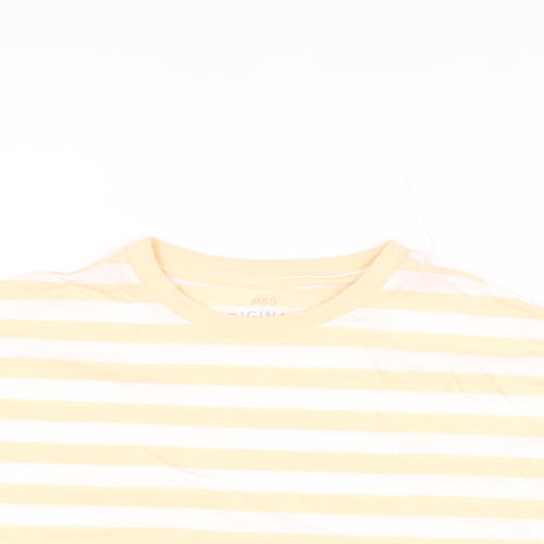 Marks and Spencer Boys White Striped Cotton Basic T-Shirt Size 8-9 Years Round Neck Pullover