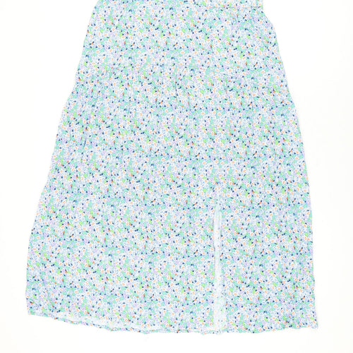 Marks and Spencer Womens Blue Floral Viscose Flare Skirt Size 14