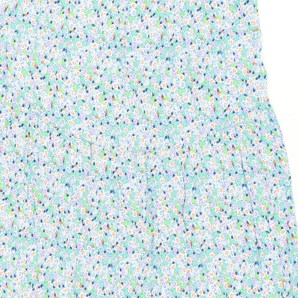 Marks and Spencer Womens Blue Floral Viscose Flare Skirt Size 14