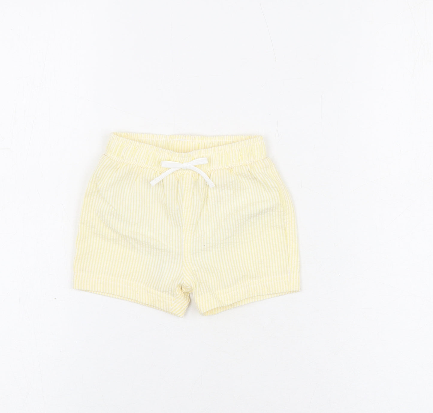 Marks and Spencer Boys Yellow Striped Cotton Shorts Outfit/Set Size 3-6 Months Drawstring - Swim Shorts