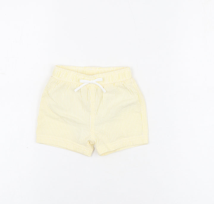 Marks and Spencer Boys Yellow Striped Cotton Shorts Outfit/Set Size 3-6 Months Drawstring - Swim Shorts
