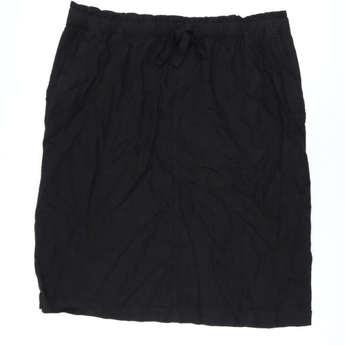Marks and Spencer Womens Black Linen A-Line Skirt Size 24 Drawstring