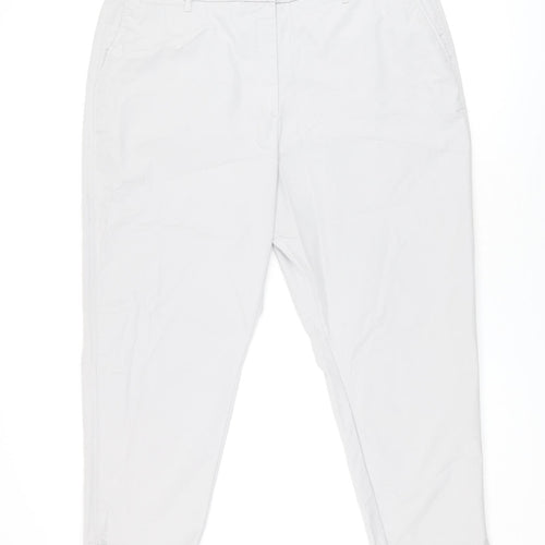 Marks and Spencer Womens Grey Cotton Chino Trousers Size 22 L27 in Regular Zip