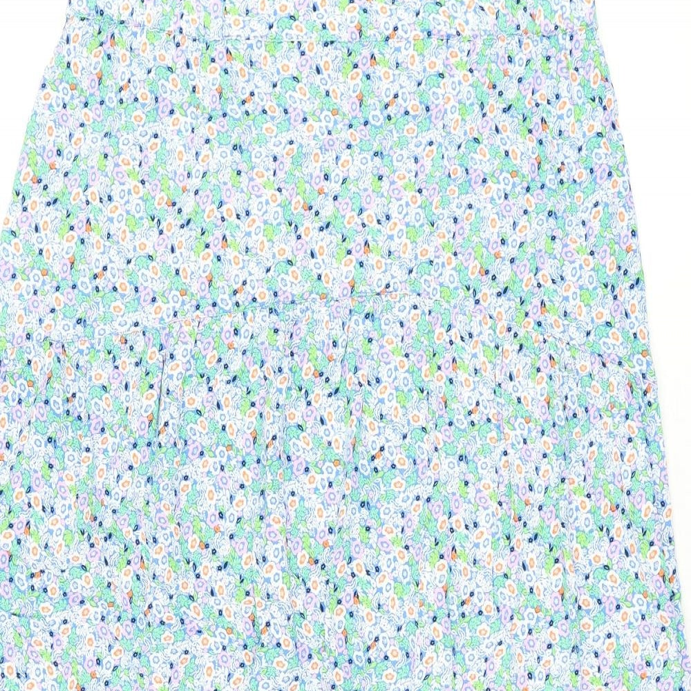 Marks and Spencer Womens Blue Floral Viscose Flare Skirt Size 16