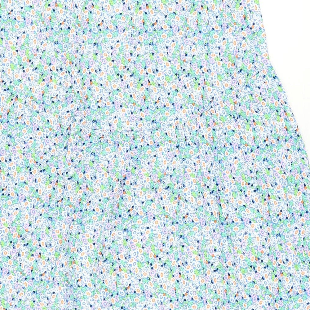 Marks and Spencer Womens Blue Floral Viscose Flare Skirt Size 16
