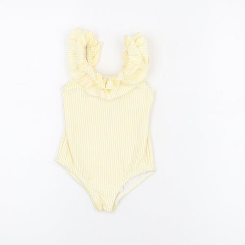 Marks and Spencer Girls Yellow Striped Polyester Unitard One-Piece Size 12-18 Months Pullover - Swimming Costume