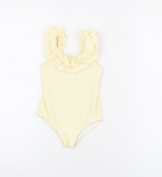 Marks and Spencer Girls Yellow Striped Polyester Unitard One-Piece Size 12-18 Months Pullover - Swimming Costume