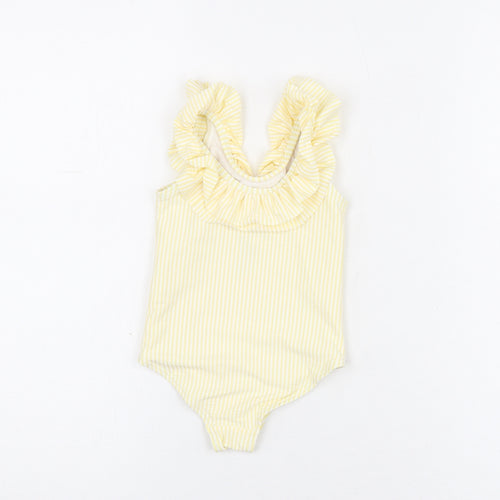 Marks and Spencer Girls Yellow Striped Polyester Unitard One-Piece Size 12-18 Months Pullover - Swimming Costume
