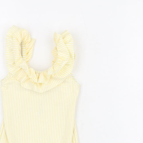 Marks and Spencer Girls Yellow Striped Polyester Unitard One-Piece Size 12-18 Months Pullover - Swimming Costume