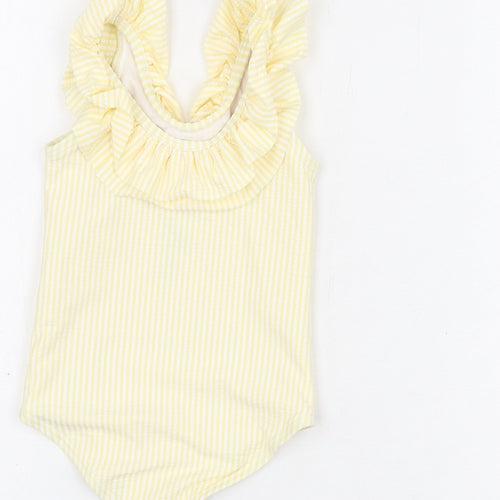 Marks and Spencer Girls Yellow Striped Polyester Unitard One-Piece Size 12-18 Months Pullover - Swimming Costume