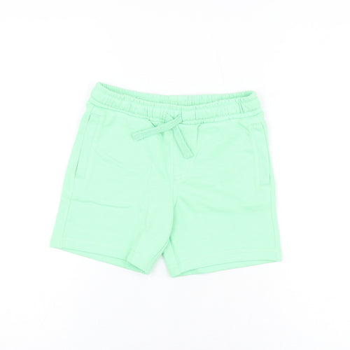 Marks and Spencer Boys Green Cotton Sweat Shorts Size 5-6 Years Regular Drawstring
