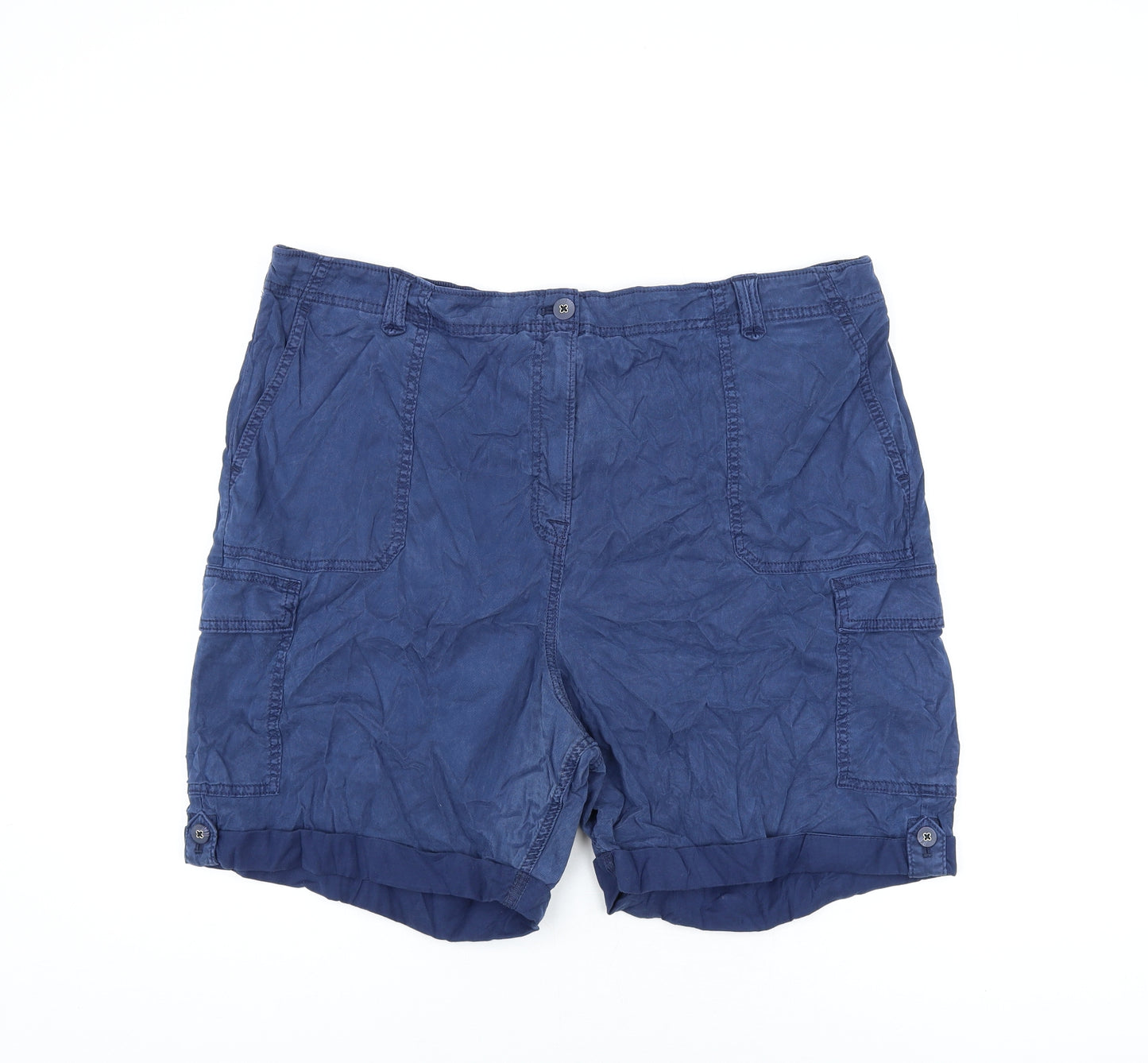 Marks and Spencer Womens Blue Lyocell Cargo Shorts Size 22 L7 in Regular Zip