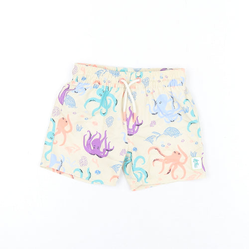 Marks and Spencer Boys Beige Geometric Polyester Shorts Outfit/Set Size 9-12 Months Drawstring - Swim Shorts