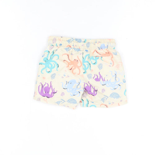 Marks and Spencer Boys Beige Geometric Polyester Shorts Outfit/Set Size 6-9 Months Drawstring - Octopus Print, Swim Shorts