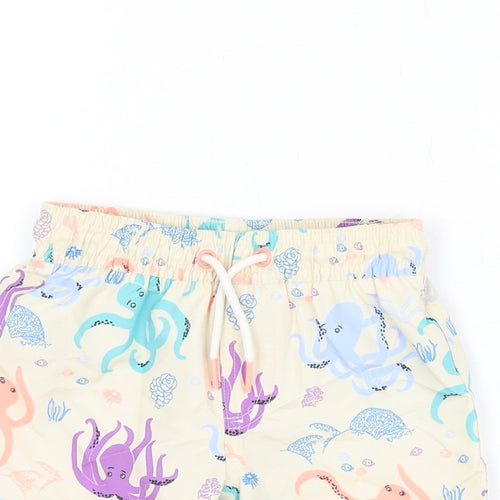Marks and Spencer Boys Beige Geometric Polyester Shorts Outfit/Set Size 6-9 Months Drawstring - Octopus Print, Swim Shorts