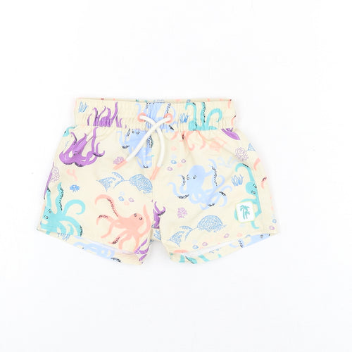 Marks and Spencer Boys Beige Geometric Polyester Shorts Outfit/Set Size 0-3 Months Drawstring - Swim Shorts, Octopus Print