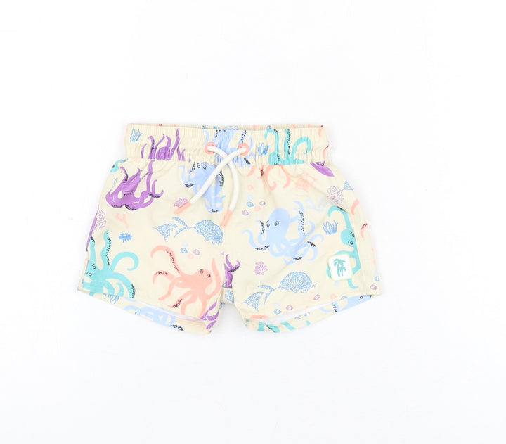 Marks and Spencer Boys Beige Geometric Polyester Shorts Outfit/Set Size 0-3 Months Drawstring - Swim Shorts, Octopus Print