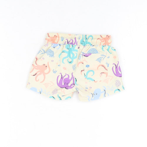 Marks and Spencer Boys Beige Geometric Polyester Shorts Outfit/Set Size 0-3 Months Drawstring - Swim Shorts, Octopus Print