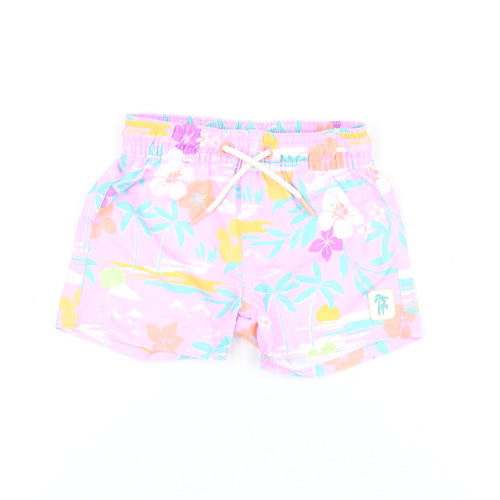 Marks and Spencer Boys Purple Floral Polyester Shorts Outfit/Set Size 3-6 Months Drawstring - Swim Shorts