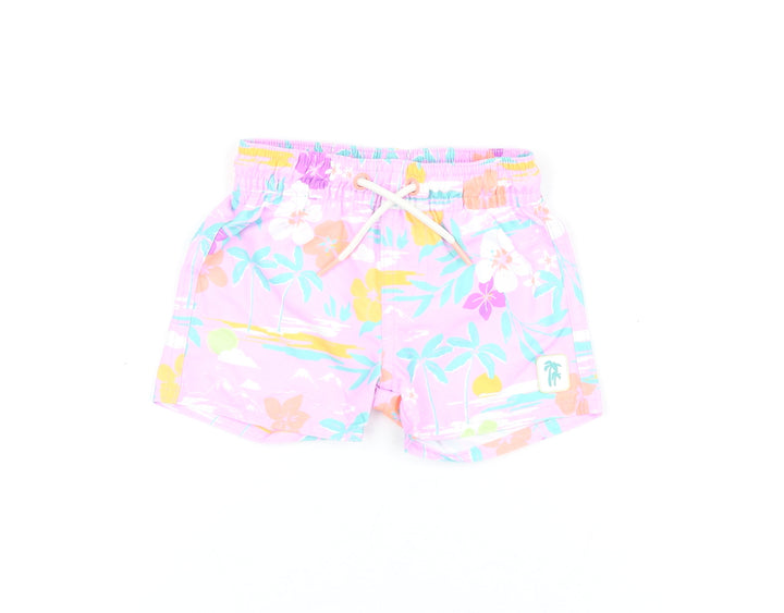Marks and Spencer Boys Purple Floral Polyester Shorts Outfit/Set Size 3-6 Months Drawstring - Swim Shorts