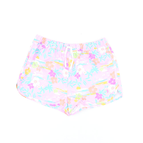 Marks and Spencer Girls Purple Floral Polyester Bermuda Shorts Size 13-14 Years Regular Drawstring - Swim Shorts