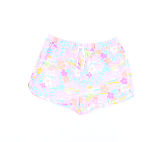 Marks and Spencer Girls Purple Floral Polyester Bermuda Shorts Size 13-14 Years Regular Drawstring - Swim Shorts