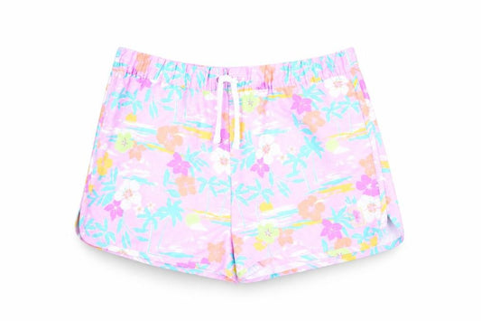 Marks and Spencer Girls Purple Floral Polyester Bermuda Shorts Size 13-14 Years Regular Drawstring - Swim Shorts