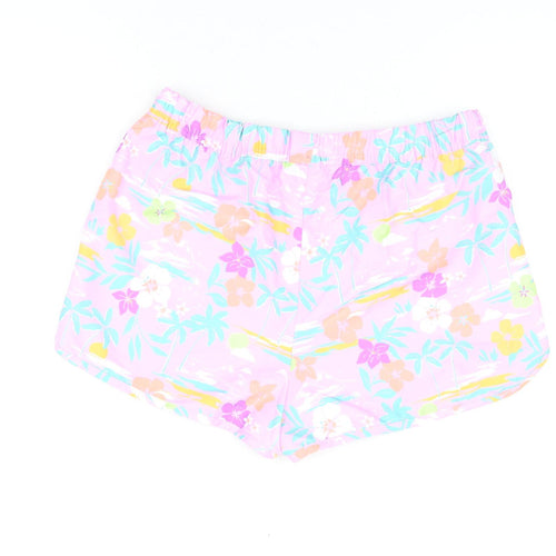 Marks and Spencer Girls Purple Floral Polyester Bermuda Shorts Size 13-14 Years Regular Drawstring - Swim Shorts