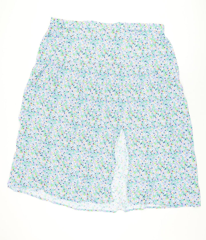 Marks and Spencer Womens Blue Floral Viscose Flare Skirt Size 22