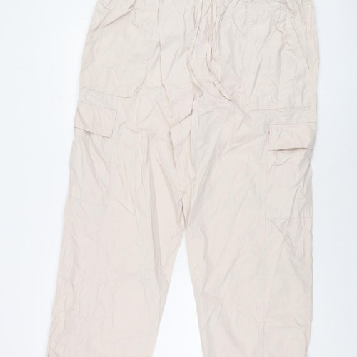 Marks and Spencer Womens Pink Cotton Cargo Trousers Size 20 L27 in Regular Drawstring