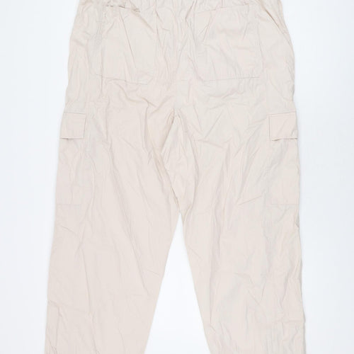 Marks and Spencer Womens Pink Cotton Cargo Trousers Size 20 L27 in Regular Drawstring