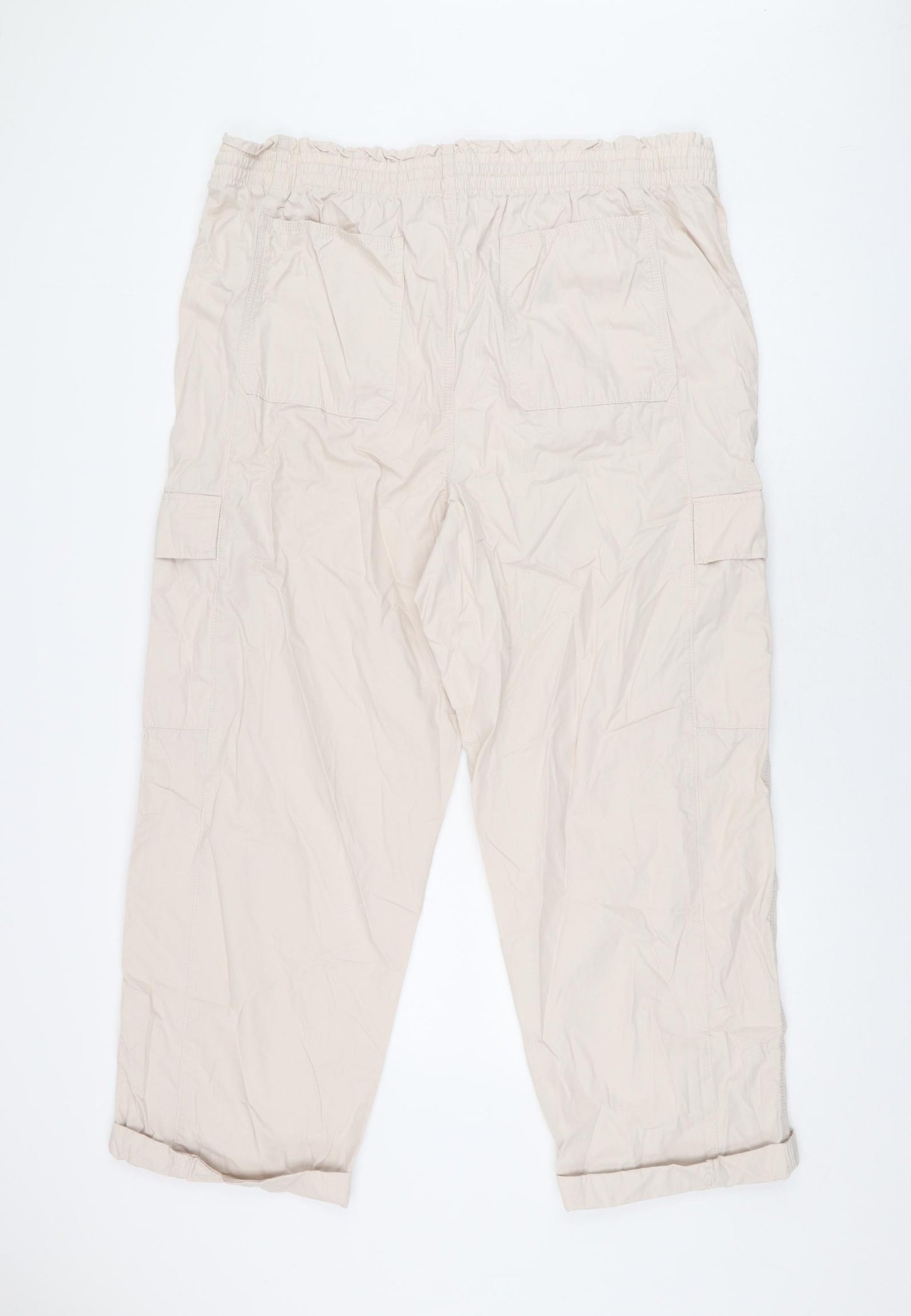 Marks and Spencer Womens Pink Cotton Cargo Trousers Size 20 L27 in Regular Drawstring