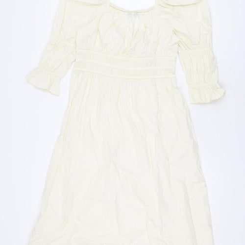 Marks and Spencer Womens Ivory Cotton A-Line Size 12 Square Neck Pullover