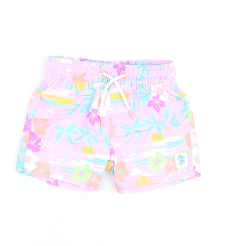 Marks and Spencer Boys Purple Floral Polyester Shorts Outfit/Set Size 0-3 Months Drawstring - Swim Shorts