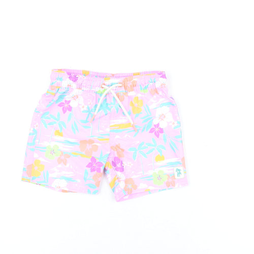 Marks and Spencer Boys Purple Floral Polyester Shorts Outfit/Set Size 18-24 Months Drawstring - Swim Shorts