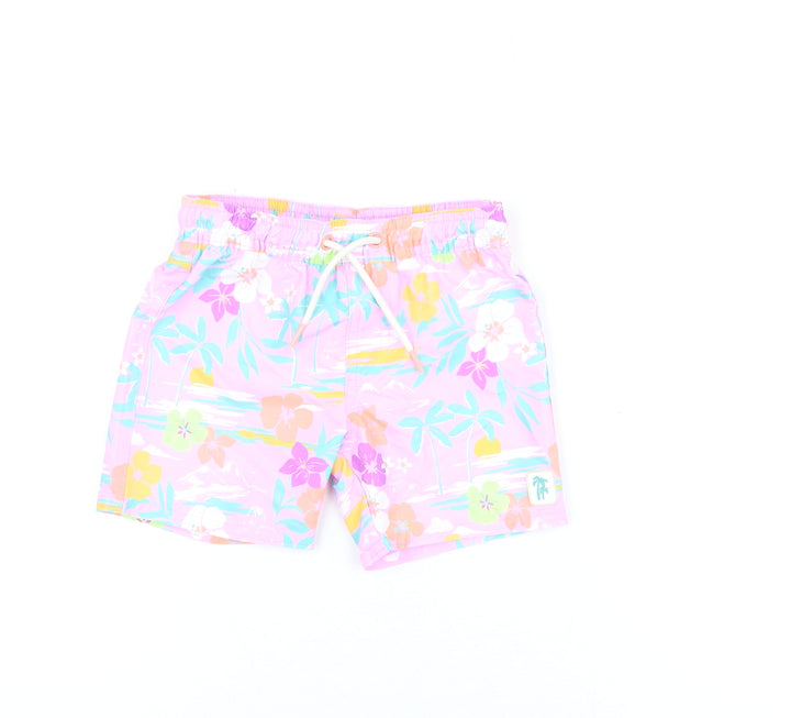 Marks and Spencer Boys Purple Floral Polyester Shorts Outfit/Set Size 18-24 Months Drawstring - Swim Shorts