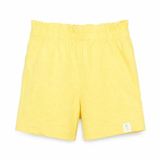 Front view of Marks & Spencer girls’ yellow cotton shorts outfit/set, size 12-18, months pullover