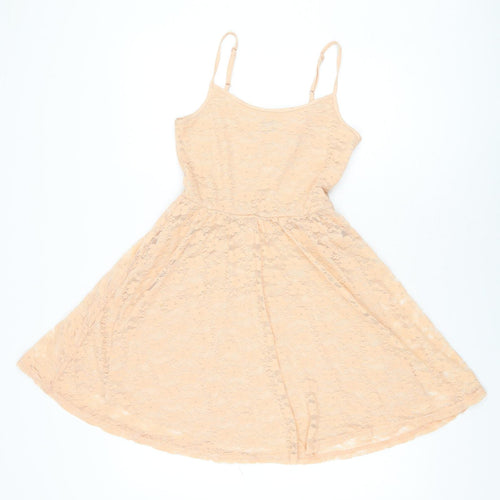 ASOS Womens Pink Floral Nylon Skater Dress Size 6 Scoop Neck Pullover