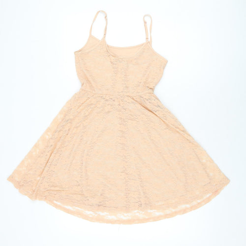 ASOS Womens Pink Floral Nylon Skater Dress Size 6 Scoop Neck Pullover