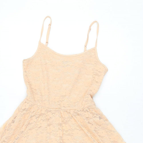 ASOS Womens Pink Floral Nylon Skater Dress Size 6 Scoop Neck Pullover