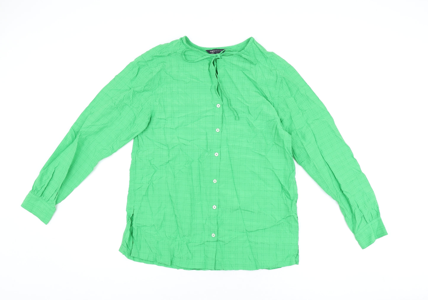 Marks and Spencer Womens Green Modal Basic Button-Up Size 8 Round Neck